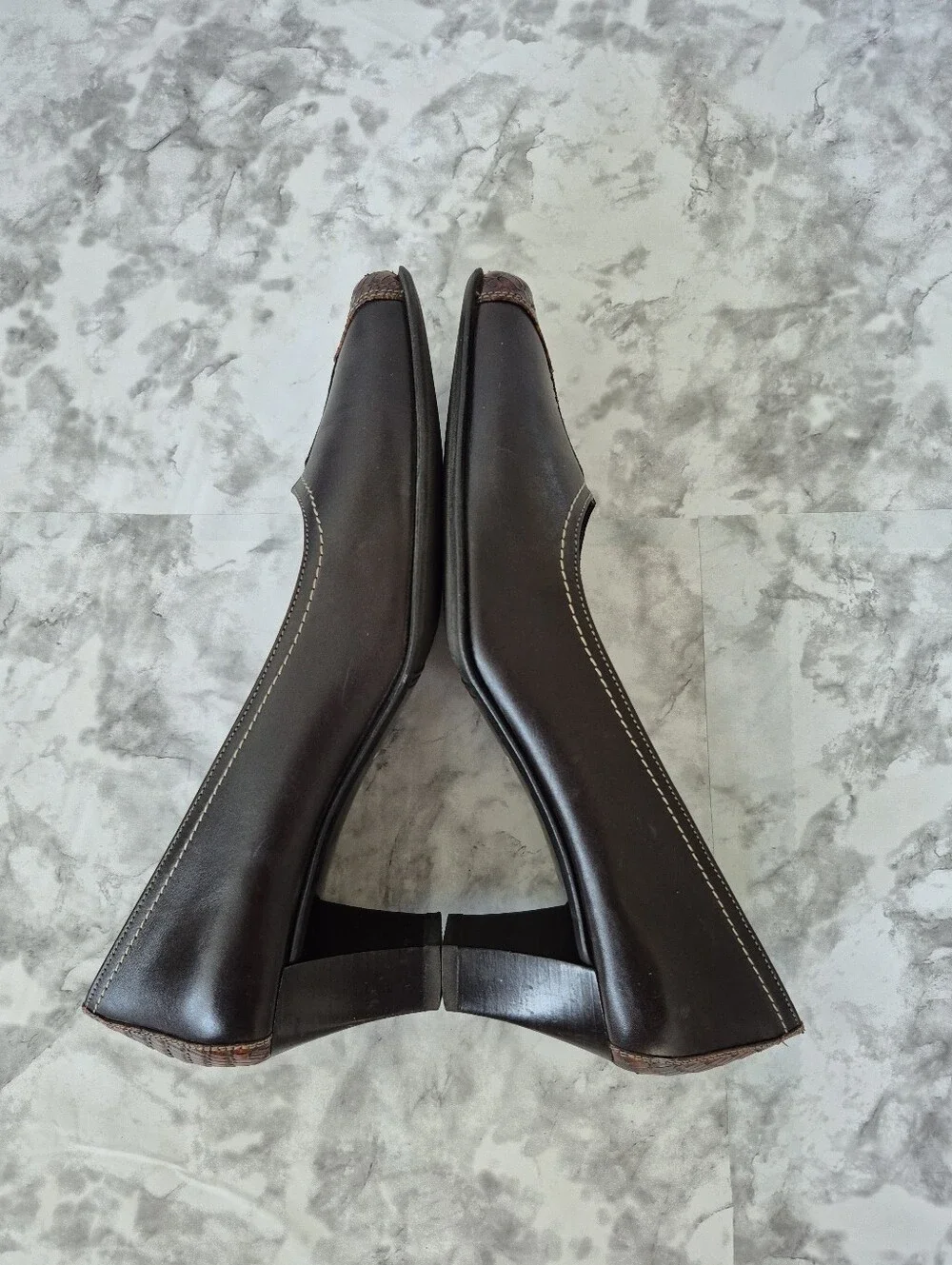 Roberto Capucci Brown Leather Low Heel Square Toe Shoes - Picture 6 of 12